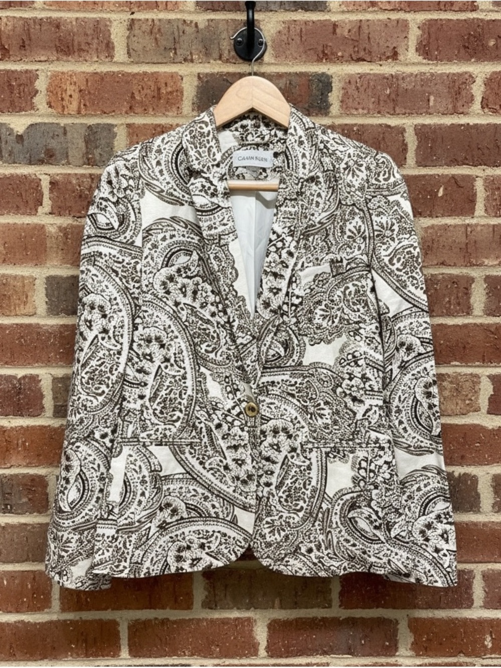 Calvin Klein Brown Scrolling Lined Floral Blazer Size 2